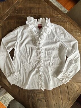 Talbots White Cotton Ruffled Blouse